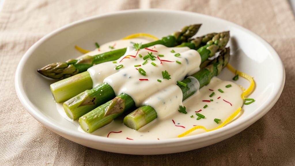 Asparagus White Sauce Recipe: Velvety Herb Cream With Crisp-Topped Garnish