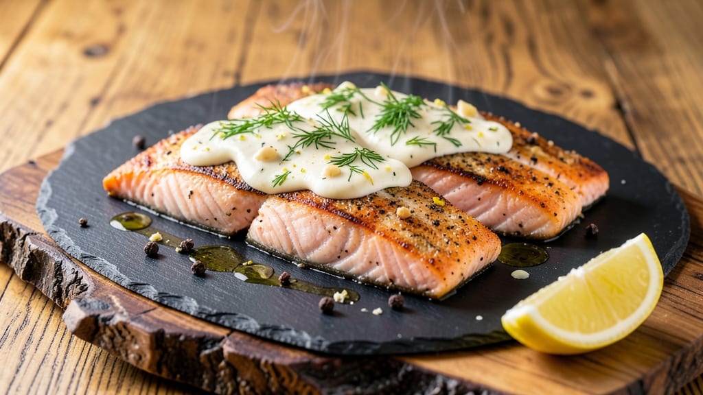 Baked Salmon With Sour Cream Dill Sauce Recipe: Flaky Fish and Herby Cream Magic