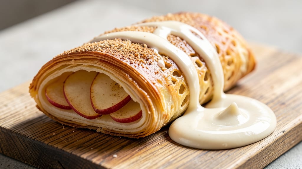 Apple Strudel with Vanilla Sauce Recipe: Flaky Pastry Wrapped Around Spiced Fruit