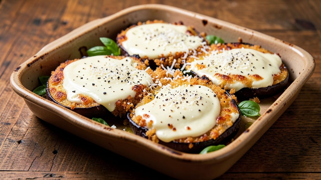 Eggplant Parmesan Recipe Without Tomato Sauce: White Wine Cream Cheese Layers With Crispy Topping