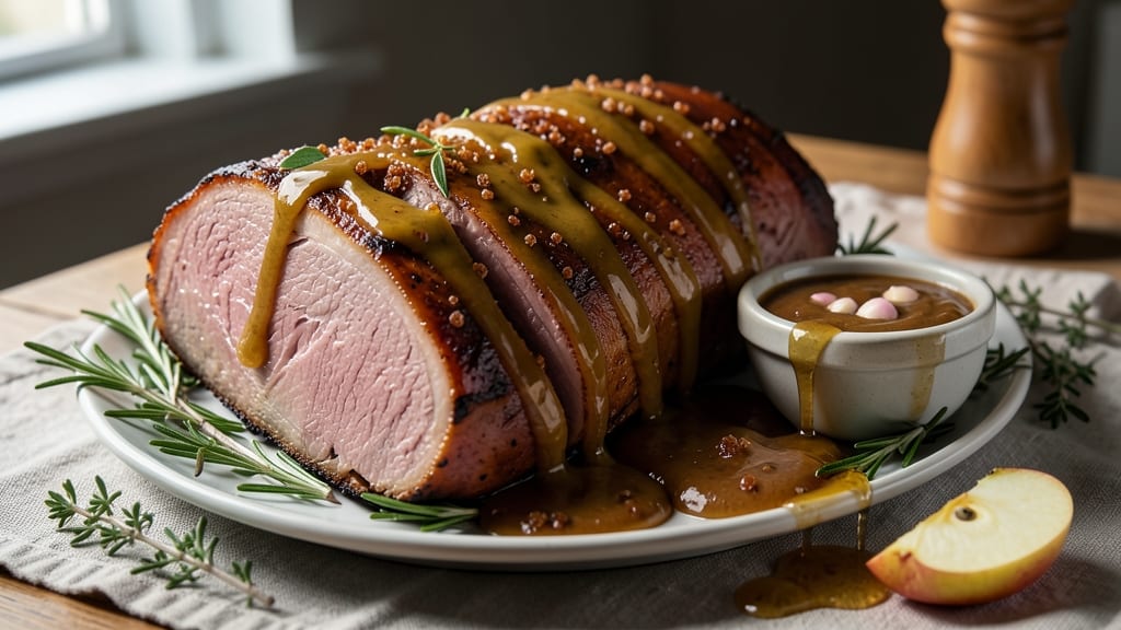 Baked Ham With Mustard Sauce Recipe: Glazed Crispy Edges and Tangy-Sweet Drizzle